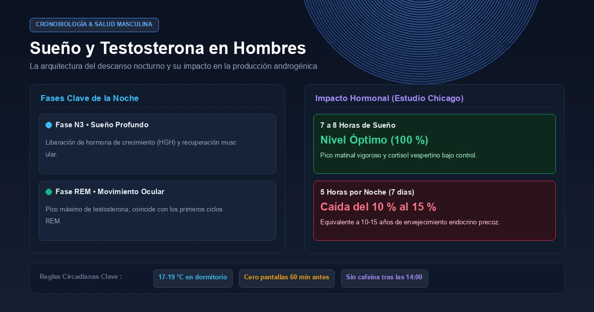 Arquitectura del sueño y producción de testosterona: fases N3, REM y comparación de horas de descanso